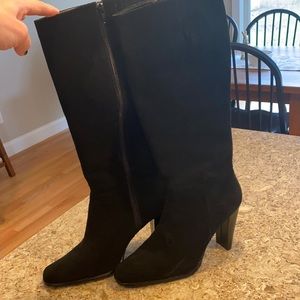 Black Suede just below the knee boots!
